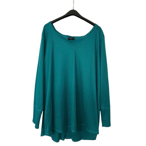 Lane Bryant NWT Turquoise Green Thermal Waffle Knit Relaxed Fit Top 30-32 5X - Picture 1 of 13